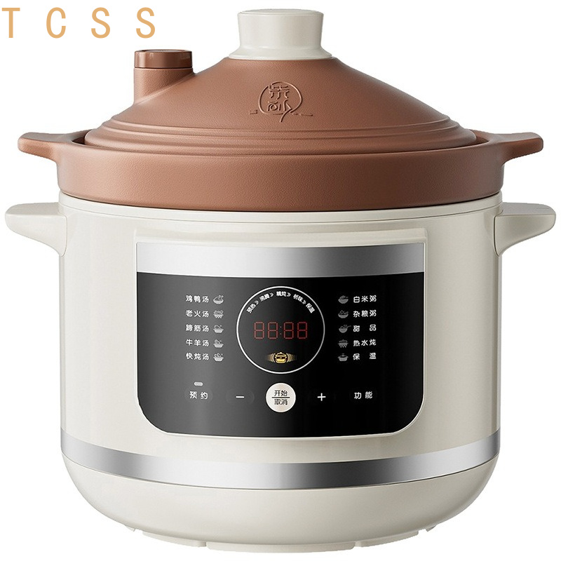 Slow Cooker Ceramic - หม้อไฟฟ้าสำหรับตุ๋นและทำซุป ความจุ 5.5 ลิตร หม้อตุ๋นอัตโนมัติสำหรับใช้ในบ้าน ความจุขนาดใหญ่