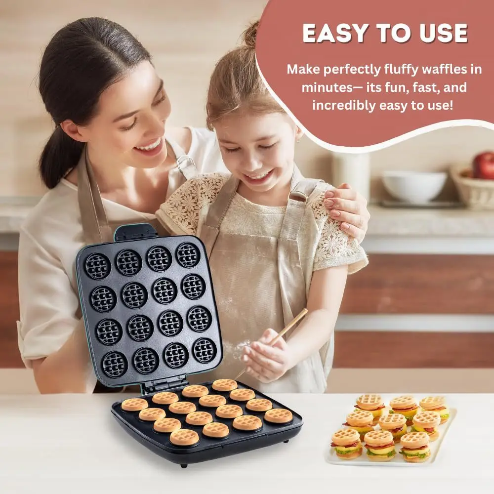 Sandwich Press Grill - เครื่องทำวาฟเฟิล 16 หลุม, ระบบทำความร้อนเร็ว พื้นผิวไม่ติดกระทะ เครื่องทำวาฟเฟิลขนาดเล็ก