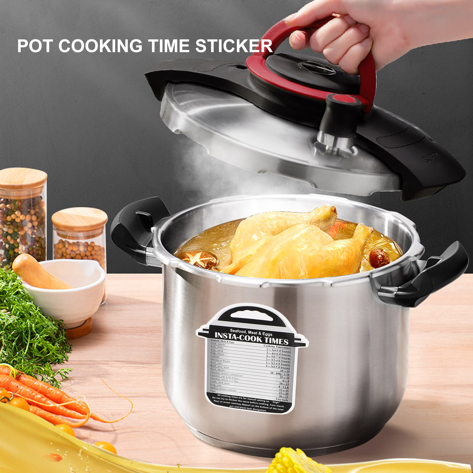 Instant Pot Pressure Cooker - สติกเกอร์ตารางเวลาการปรุงอาหาร 4 ชิ้น สำหรับหม้อหุงอเนกประสงค์ หม้ออัดแรงดัน หม้อทอดไร้น้ำมัน