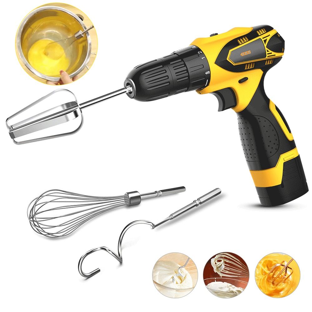 Hand Mixer Electric - เครื่องตีไข่สแตนเลสแบบเปลี่ยนหัวได้ อุปกรณ์ทำขนมไข่เอนกประสงค์ อุปกรณ์เสริมสำหรับสว่านไฟฟ้า ทนทาน ใช้ตีเนย