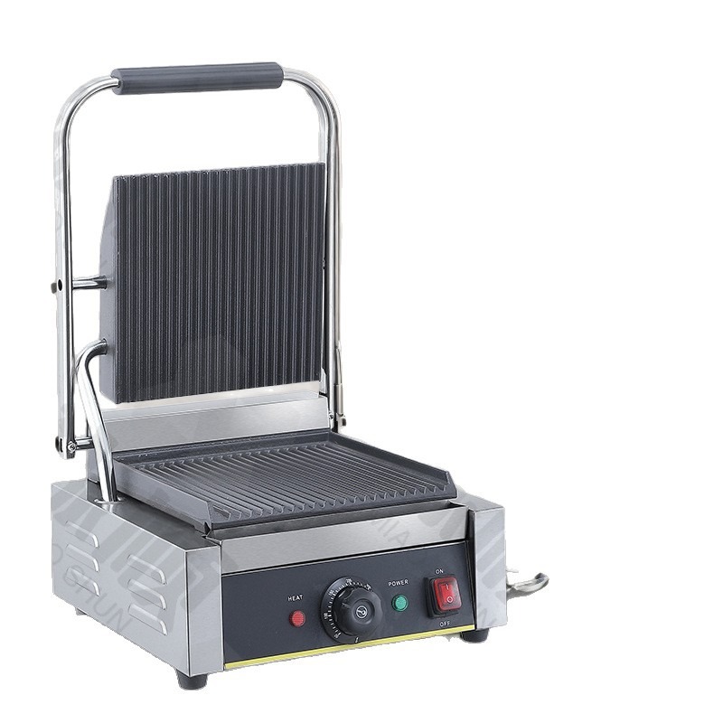 Sandwich Press Grill - เตาปิ้งย่างไฟฟ้าแบบแผ่นเรียบและแบบมีร่อง สำหรับทำแซนวิชพานินี่ เทปปันยากิ และการขายอาหารกลางแจ้ง