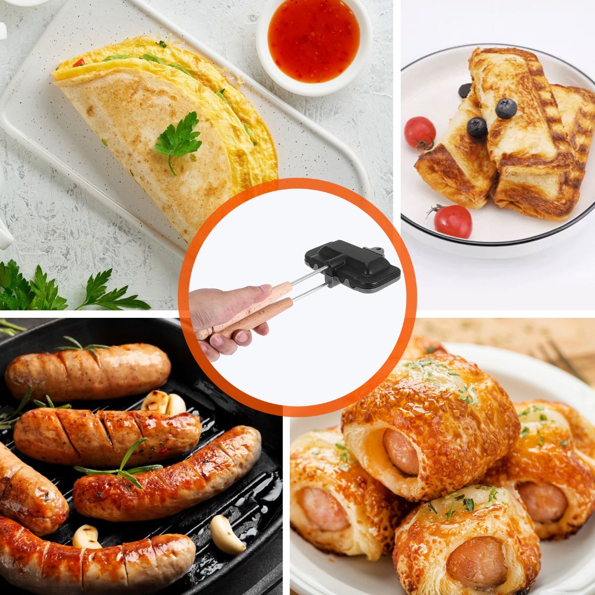 Sandwich Press Grill - กระทะอบแซนด์วิชสองด้าน ABUD กระทะทอดสำหรับแคมป์ปิ้ง เครื่องทำชีส เครื่องทำแซนด์วิช กระทะพลิก
