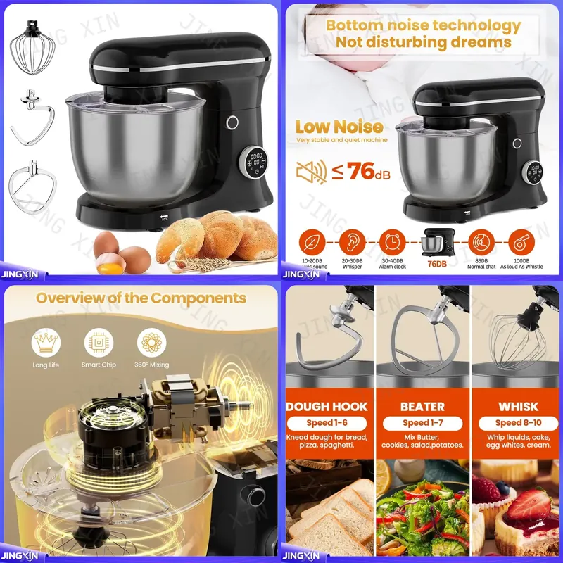Hand Mixer Electric - เครื่องผสมอาหารแบบตั้งโต๊ะ 5 ลิตร 1500 วัตต์ เครื่องนวดแป้งไฟฟ้า