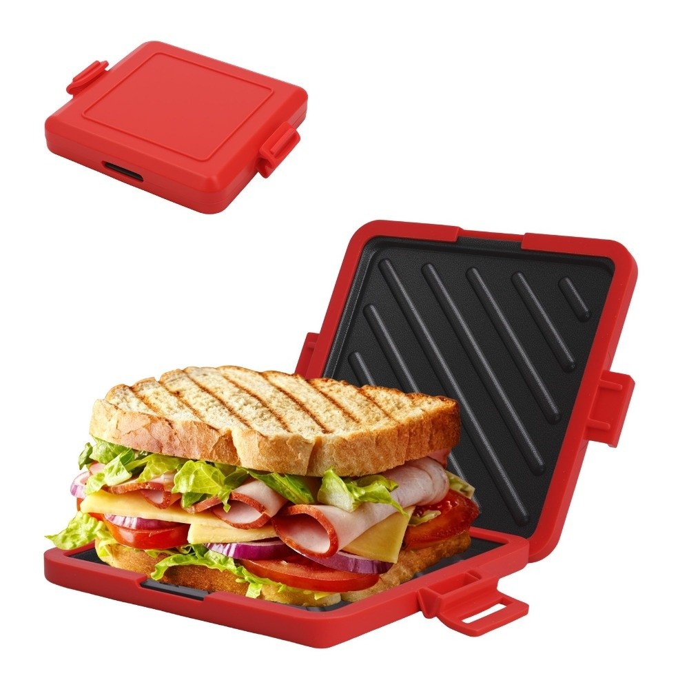 Sandwich Press Grill - เครื่องทำแซนด์วิชไมโครเวฟแบบถอดได้ สองด้านเคลือบสารกันติด ‌ เครื่องปิ้งขนมปังแบบกดพร้อมถาดอบ ให้ความร้อนเร็ว ใช้กับไมโครเวฟได้