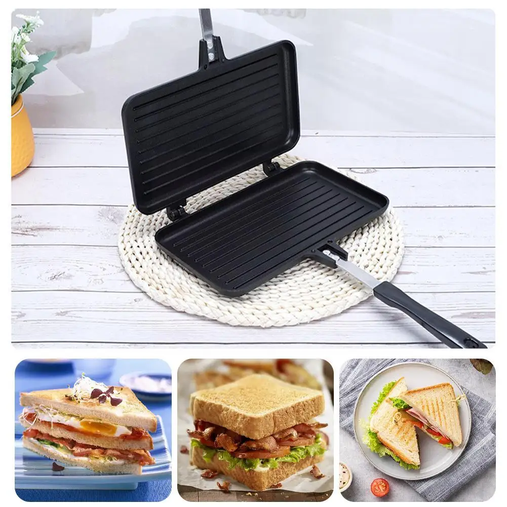 Sandwich Press Grill - กระทะสองด้าน Non-Stick เครื่องทําแซนวิชวาฟเฟิลแพนเค้กขนมขบเคี้ยว Griddle PAN ขนมปังบาร์บีคิวแผ่นครัวเครื่องมือทําอาหาร