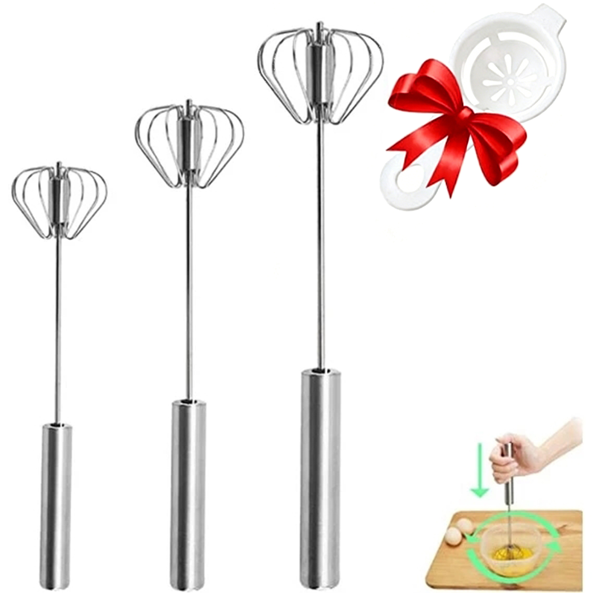 Kitchen Appliances Restaurant - เครื่องตีไข่สแตนเลส 1/3 ชิ้น ทนทาน กึ่งอัตโนมัติ สำหรับตีไข่