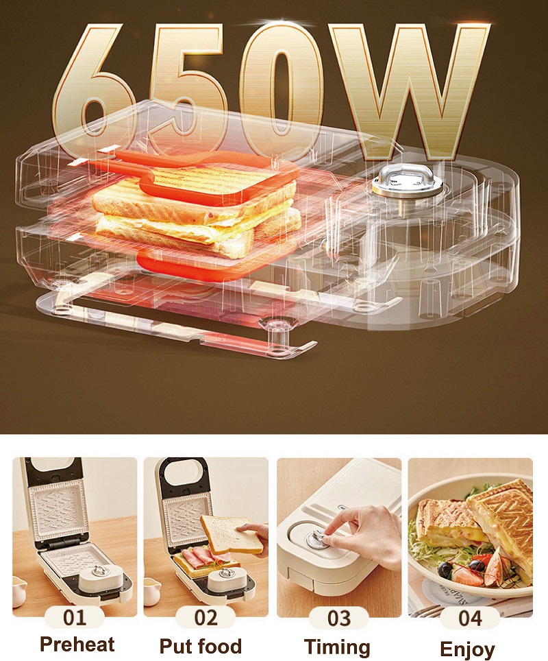 เครื่องทำแซนวิชไฟฟ้า 650W เครื - Sandwich Press Grill บทวิจารณ์และราคา